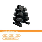 45kg hex dumbbell with rack